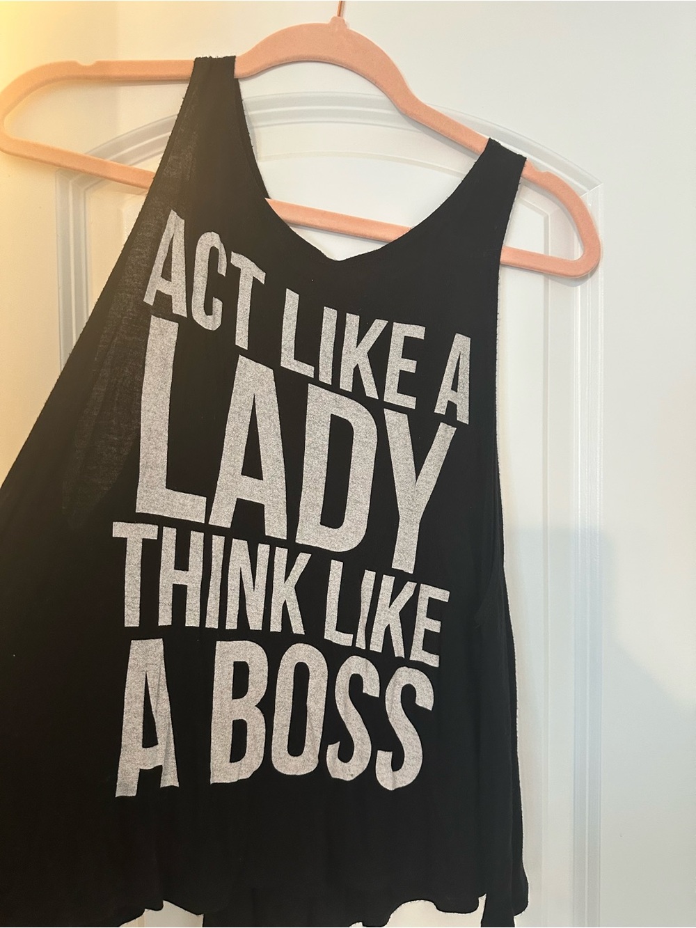 Sans Souci Black Tank Top with White Graphic Text